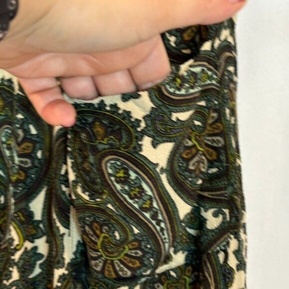 Zara Women's Pull on Green Paisley Pleated Pants Size XS Bohemian Straight Leg - Picture 11 of 14